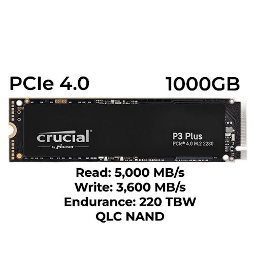 Crucial P3 Plus 1TB PCIe Gen4 NVMe M.2 SSD