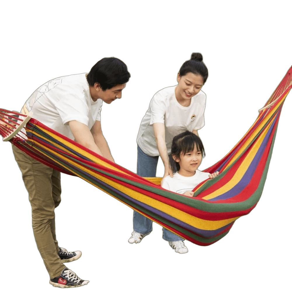 Outdoor Double Hammock with Wooden Spread Bars