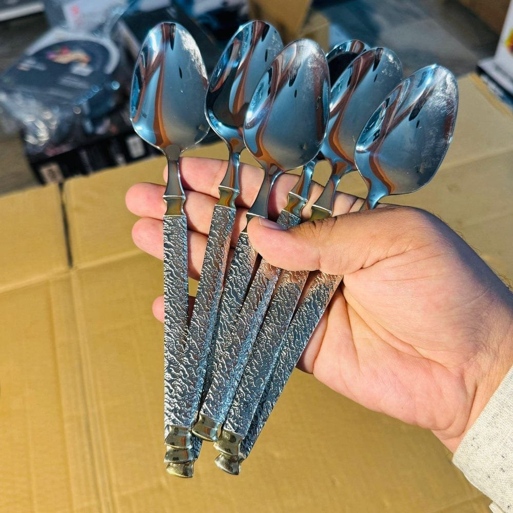 AYD 6pcs Embossed Stainless Steel Table Spoon Set