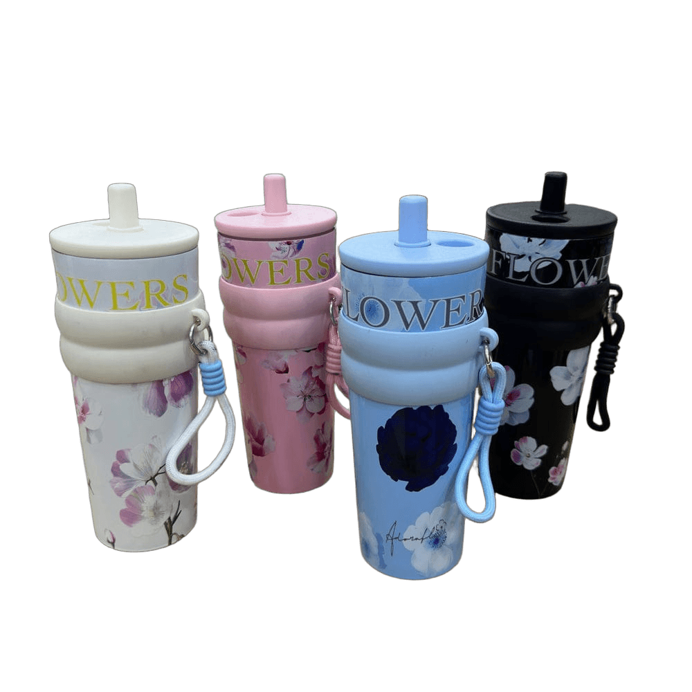 Flower Tumbler with Straw & Handle 710ml